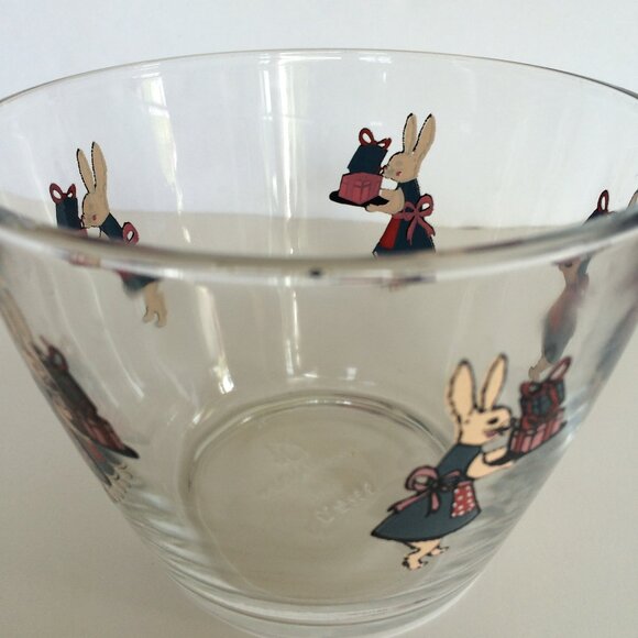 IKEA Christmas Bunny Rabbit w\Gifts Bowl Clear Glass Made in France - Picture 5 of 8